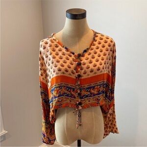 Blue Sky Boho  Peasant Top Cropped M